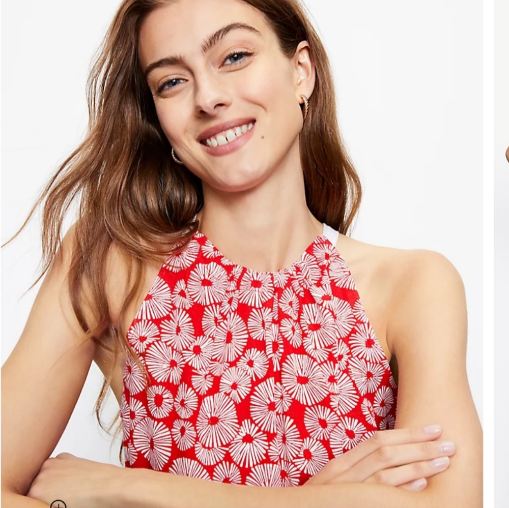 LOFT Tank Top NEW Red White XS Floral Print  Daisy Boho Chic